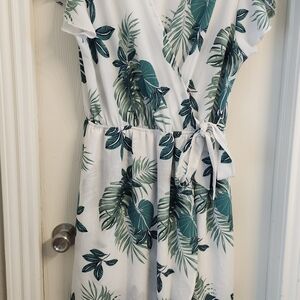 Tropical Leaf Print Wrap Dress